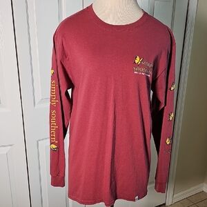 Simply Southern Womens  Burgundy Long Sleeve Tee Meduim 100% Cotton